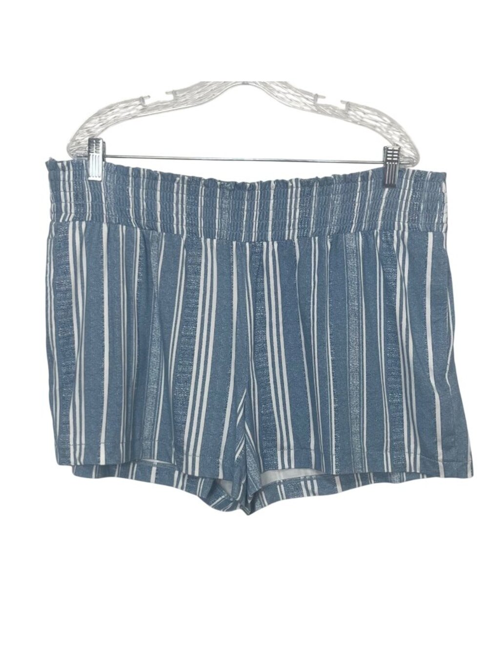Time and Tru Elastic Waist Short XL Blue White Striped Pull On Summer Casual